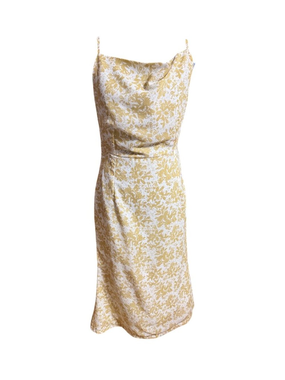 Hazel Myanmar Vintage Floral Yellow & White Sleeveless Midi Slip Dress With Adju